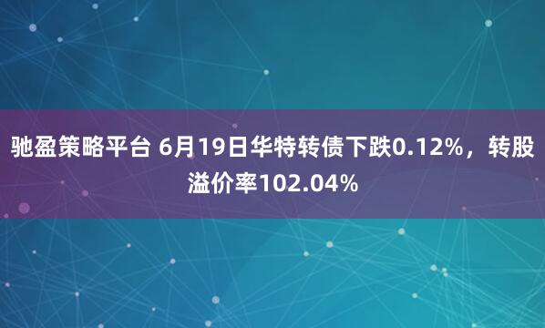 驰盈策略平台 6月19日华特转债下跌0.12%，转股溢价率102.04%