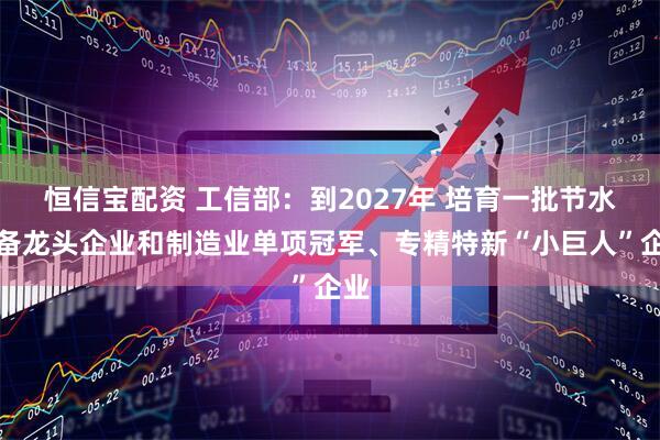 恒信宝配资 工信部:到2027年 培育一批节水装备龙头企业和制造业单项冠军、专精特新“小巨人”企业